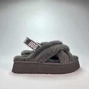 UGG Disco Cross Slide Charcoal Slip On Platform Slingback Sandals Women's Size 7
